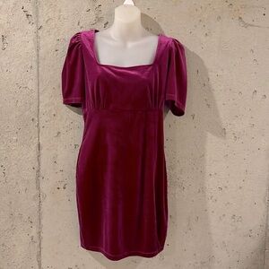 NWT - LUSH Fuchsia Velvet Puff Short Sleeve Mini Dress